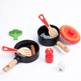 Load image into Gallery viewer, Children&#39;s wooden simulation home cooking pot set kitchen cooking with joy cooking utensils wooden toys