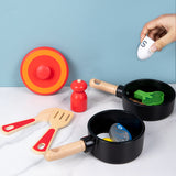 Load image into Gallery viewer, Children&#39;s wooden simulation home cooking pot set kitchen cooking with joy cooking utensils wooden toys