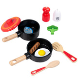 Load image into Gallery viewer, Children&#39;s wooden simulation home cooking pot set kitchen cooking with joy cooking utensils wooden toys